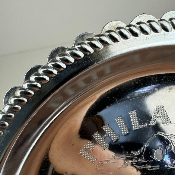 Vtg Small Round Silver Metal Philadelphia Zoo America's First Lion Etched Dish - Picture 10 of 15